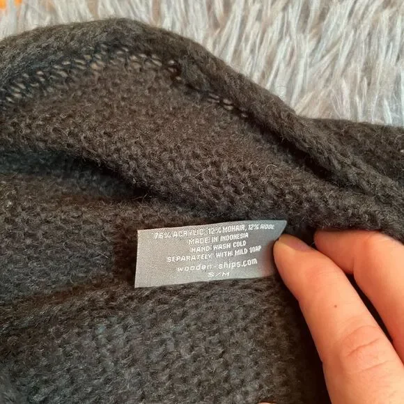 Wooden Ships Charcoal Open Front Wool Mohair Cardigan Size S M - Picture 3 of 5
